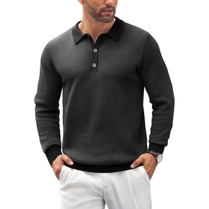 image:imageCOOFANDY Mens Knit Polo Shirts Casual Long Sleeve Classic Polo Shirts Button Down Golf ShirtsHerringbone Grey