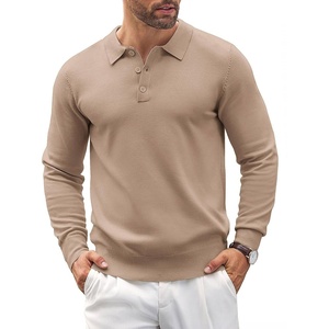 image:imageCOOFANDY Mens Knit Polo Shirts Casual Long Sleeve Classic Polo Shirts Button Down Golf ShirtsKhaki