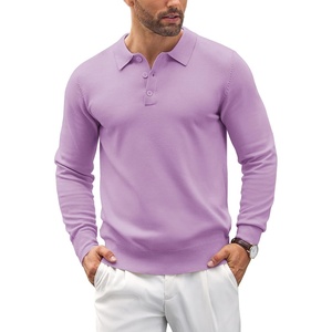 image:imageCOOFANDY Mens Knit Polo Shirts Casual Long Sleeve Classic Polo Shirts Button Down Golf ShirtsLilac Purple