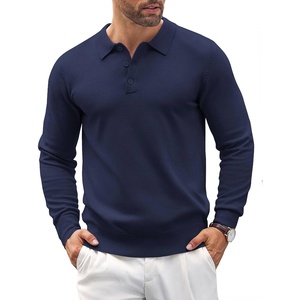 image:imageCOOFANDY Mens Knit Polo Shirts Casual Long Sleeve Classic Polo Shirts Button Down Golf ShirtsNavy Blue