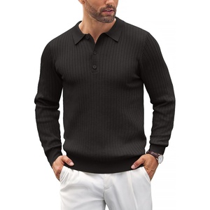 image:imageCOOFANDY Mens Knit Polo Shirts Casual Long Sleeve Classic Polo Shirts Button Down Golf ShirtsRibbed Black