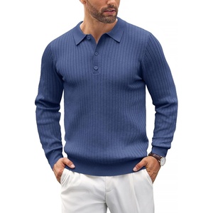 image:imageCOOFANDY Mens Knit Polo Shirts Casual Long Sleeve Classic Polo Shirts Button Down Golf ShirtsRibbed Blue