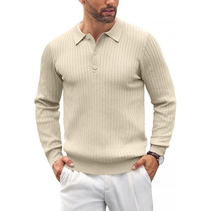 image:imageCOOFANDY Mens Knit Polo Shirts Casual Long Sleeve Classic Polo Shirts Button Down Golf ShirtsRibbed Cream