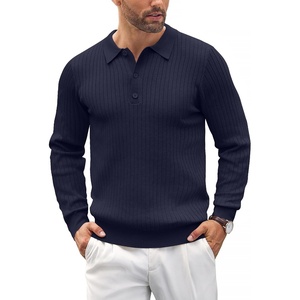 image:imageCOOFANDY Mens Knit Polo Shirts Casual Long Sleeve Classic Polo Shirts Button Down Golf ShirtsRibbed Navy Blue