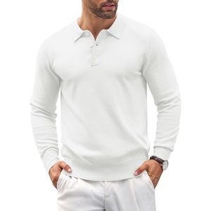 image:imageCOOFANDY Mens Knit Polo Shirts Casual Long Sleeve Classic Polo Shirts Button Down Golf ShirtsWhite