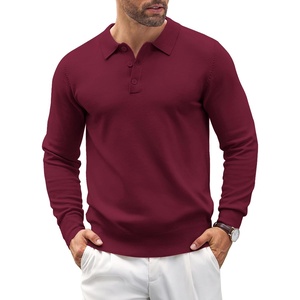 image:imageCOOFANDY Mens Knit Polo Shirts Casual Long Sleeve Classic Polo Shirts Button Down Golf ShirtsWine Red