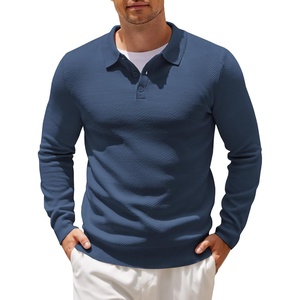 image:imageCOOFANDY Mens Knit Polo Shirts Casual Long Sleeve Collared Pullover Sweaters Quarter Button Ribbed Vintage Polo SweaterBlue