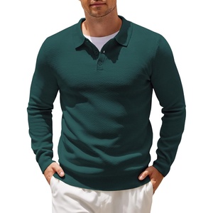image:imageCOOFANDY Mens Knit Polo Shirts Casual Long Sleeve Collared Pullover Sweaters Quarter Button Ribbed Vintage Polo SweaterGreen