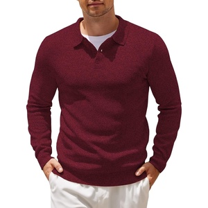 image:imageCOOFANDY Mens Knit Polo Shirts Casual Long Sleeve Collared Pullover Sweaters Quarter Button Ribbed Vintage Polo SweaterWine Red