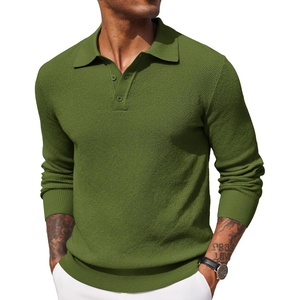image:imageCOOFANDY Mens Knit Polo Shirts Long Sleeve Casual Polo Sweaters Shirt Waffle Textured Collared SweaterArmy Green