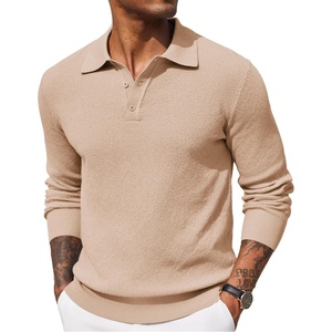 image:imageCOOFANDY Mens Knit Polo Shirts Long Sleeve Casual Polo Sweaters Shirt Waffle Textured Collared SweaterBeige