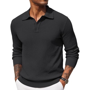 image:imageCOOFANDY Mens Knit Polo Shirts Long Sleeve Casual Polo Sweaters Shirt Waffle Textured Collared SweaterBlack