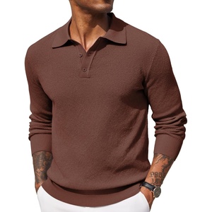 image:imageCOOFANDY Mens Knit Polo Shirts Long Sleeve Casual Polo Sweaters Shirt Waffle Textured Collared SweaterBrown