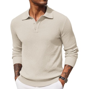 image:imageCOOFANDY Mens Knit Polo Shirts Long Sleeve Casual Polo Sweaters Shirt Waffle Textured Collared SweaterCream