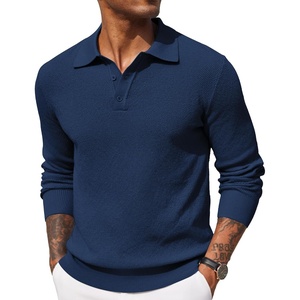image:imageCOOFANDY Mens Knit Polo Shirts Long Sleeve Casual Polo Sweaters Shirt Waffle Textured Collared SweaterDark Blue