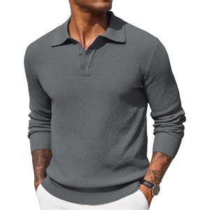 image:imageCOOFANDY Mens Knit Polo Shirts Long Sleeve Casual Polo Sweaters Shirt Waffle Textured Collared SweaterDeep Grey