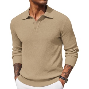 image:imageCOOFANDY Mens Knit Polo Shirts Long Sleeve Casual Polo Sweaters Shirt Waffle Textured Collared SweaterKhaki