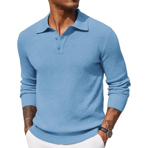 image:imageCOOFANDY Mens Knit Polo Shirts Long Sleeve Casual Polo Sweaters Shirt Waffle Textured Collared SweaterLight Blue