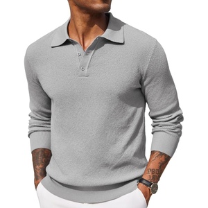 image:imageCOOFANDY Mens Knit Polo Shirts Long Sleeve Casual Polo Sweaters Shirt Waffle Textured Collared SweaterLight Grey