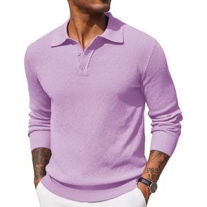 image:imageCOOFANDY Mens Knit Polo Shirts Long Sleeve Casual Polo Sweaters Shirt Waffle Textured Collared SweaterPurple