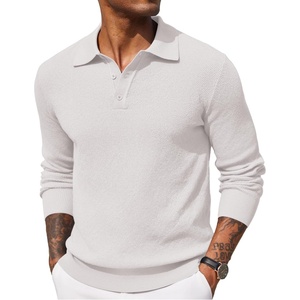 image:imageCOOFANDY Mens Knit Polo Shirts Long Sleeve Casual Polo Sweaters Shirt Waffle Textured Collared SweaterWhite