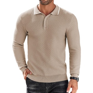 image:imageCOOFANDY Mens Knit Polo Shirts Long Sleeve Sweater Polo Lightweight Fashion Casual Collared ShirtsStripedlight Khaki