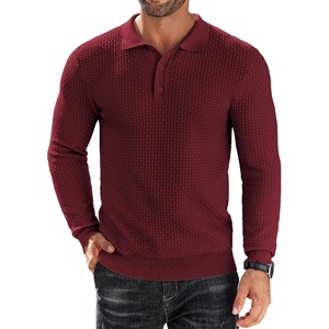 image:imageCOOFANDY Mens Knit Polo Shirts Long Sleeve Sweater Polo Lightweight Fashion Casual Collared ShirtsWine Red