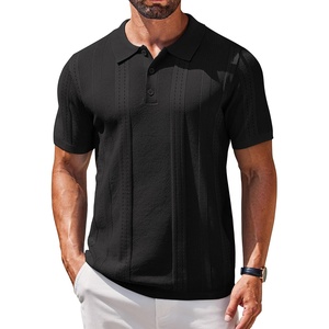 image:imageCOOFANDY Mens Knit Polo Shirts Short Sleeve Button Down Textured Polo Shirt Cuban Guayabera Summer Beach ShirtsBlack