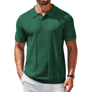 image:imageCOOFANDY Mens Knit Polo Shirts Short Sleeve Button Down Textured Polo Shirt Cuban Guayabera Summer Beach ShirtsDark Green