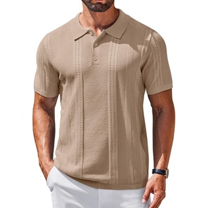 image:imageCOOFANDY Mens Knit Polo Shirts Short Sleeve Button Down Textured Polo Shirt Cuban Guayabera Summer Beach ShirtsKhaki