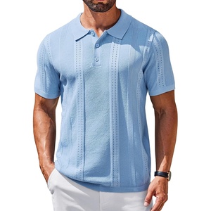 image:imageCOOFANDY Mens Knit Polo Shirts Short Sleeve Button Down Textured Polo Shirt Cuban Guayabera Summer Beach ShirtsLight Blue