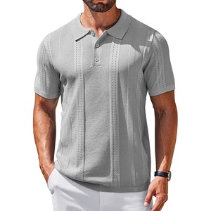 image:imageCOOFANDY Mens Knit Polo Shirts Short Sleeve Button Down Textured Polo Shirt Cuban Guayabera Summer Beach ShirtsLight Grey