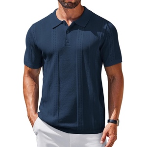 image:imageCOOFANDY Mens Knit Polo Shirts Short Sleeve Button Down Textured Polo Shirt Cuban Guayabera Summer Beach ShirtsNavy Blue