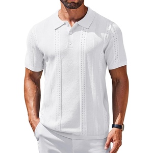 image:imageCOOFANDY Mens Knit Polo Shirts Short Sleeve Button Down Textured Polo Shirt Cuban Guayabera Summer Beach ShirtsWhite