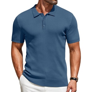 image:imageCOOFANDY Mens Knit Polo Shirts Short Sleeve Casual Textured Polo T Shirt Summer Ribbed Collared Golf ShirtsDenim Blue