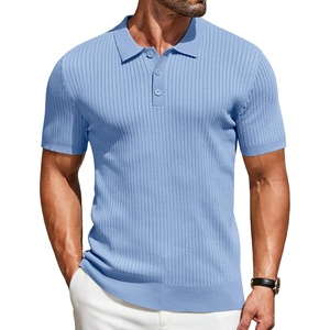 image:imageCOOFANDY Mens Knit Polo Shirts Short Sleeve Casual Textured Polo T Shirt Summer Ribbed Collared Golf ShirtsLight Blue