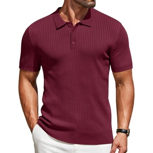 image:imageCOOFANDY Mens Knit Polo Shirts Short Sleeve Casual Textured Polo T Shirt Summer Ribbed Collared Golf ShirtsWine Red