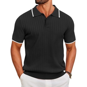 image:imageCOOFANDY Mens Knit Polo Shirts Short Sleeve Ribbed Knitted Shirt Summer Lightweight Casual Golf ShirtsBlackwhite