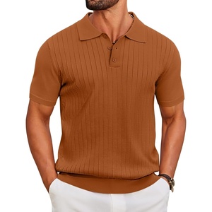 image:imageCOOFANDY Mens Knit Polo Shirts Short Sleeve Ribbed Knitted Shirt Summer Lightweight Casual Golf ShirtsBrown