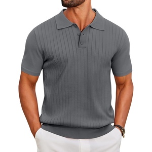 image:imageCOOFANDY Mens Knit Polo Shirts Short Sleeve Ribbed Knitted Shirt Summer Lightweight Casual Golf ShirtsDark Grey