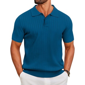 image:imageCOOFANDY Mens Knit Polo Shirts Short Sleeve Ribbed Knitted Shirt Summer Lightweight Casual Golf ShirtsDeep Blue