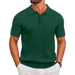 image:imageCOOFANDY Mens Knit Polo Shirts Short Sleeve Ribbed Knitted Shirt Summer Lightweight Casual Golf ShirtsDeep Green