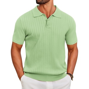 image:imageCOOFANDY Mens Knit Polo Shirts Short Sleeve Ribbed Knitted Shirt Summer Lightweight Casual Golf ShirtsIce Green