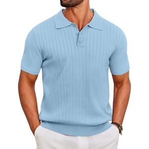 image:imageCOOFANDY Mens Knit Polo Shirts Short Sleeve Ribbed Knitted Shirt Summer Lightweight Casual Golf ShirtsLight Blue