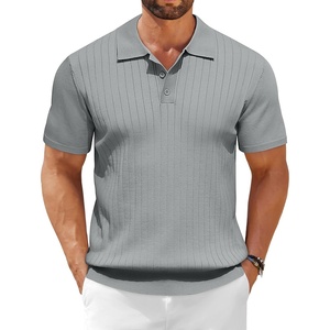 image:imageCOOFANDY Mens Knit Polo Shirts Short Sleeve Ribbed Knitted Shirt Summer Lightweight Casual Golf ShirtsLight Grey