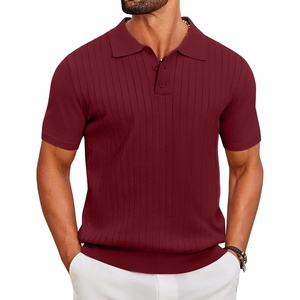 image:imageCOOFANDY Mens Knit Polo Shirts Short Sleeve Ribbed Knitted Shirt Summer Lightweight Casual Golf ShirtsWine Red