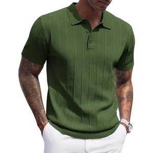image:imageCOOFANDY Mens Knit Polo Shirts Short Sleeve Ribbed Textured Polo Shirt Lightweight Casual Golf Shirts Collared T ShirtArmy Green