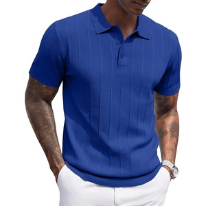 image:imageCOOFANDY Mens Knit Polo Shirts Short Sleeve Ribbed Textured Polo Shirt Lightweight Casual Golf Shirts Collared T ShirtBlue