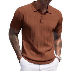 image:imageCOOFANDY Mens Knit Polo Shirts Short Sleeve Ribbed Textured Polo Shirt Lightweight Casual Golf Shirts Collared T ShirtBrown