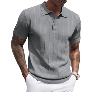 image:imageCOOFANDY Mens Knit Polo Shirts Short Sleeve Ribbed Textured Polo Shirt Lightweight Casual Golf Shirts Collared T ShirtDark Gray